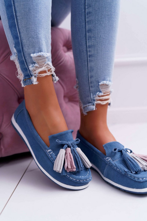 Mocassins en daim à pompons bleu Dorine