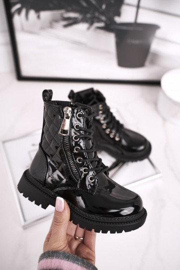 Boots femme laquées noires