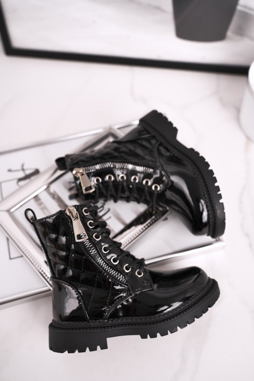 Schwarz lackierte Damenstiefel Schwarz lackierte Damenstiefel