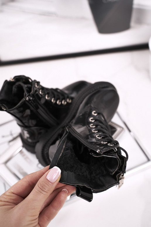 Schwarz lackierte Damenstiefel Schwarz lackierte Damenstiefel