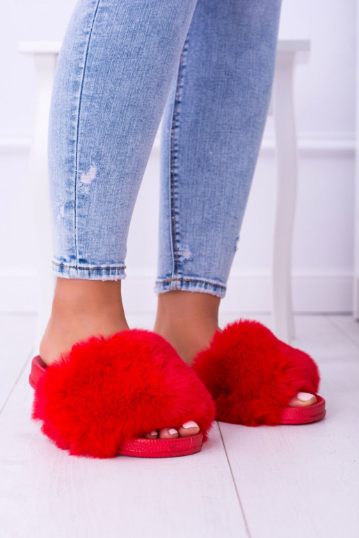 Chaussons en caoutchouc rouge avec fourrure