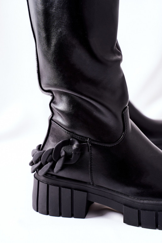 Schwarze lange Stiefel mit Ketten...