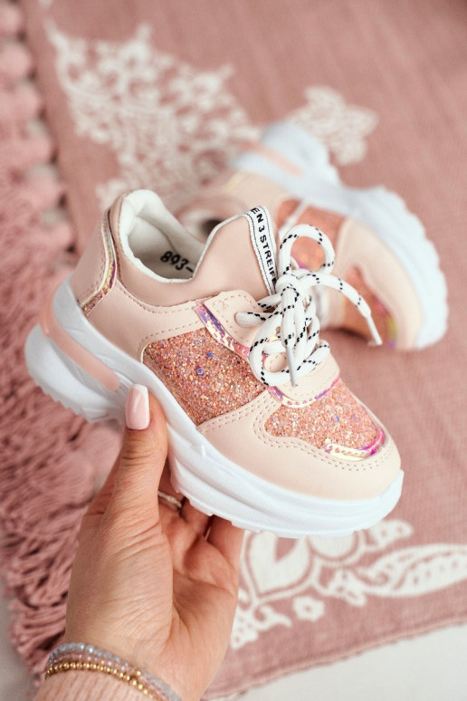 Kinder-Sneaker mit Glitzer in rosa Farbe
