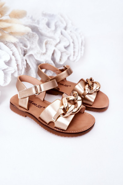 Sandales dorées pour enfants avec chaîne Sandales dorées pour enfants avec chaîne