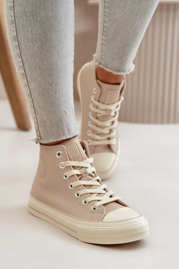 Freizeitschuhe sich Zuarm laufen aus Öko-Leder Beige Big Star OO274934