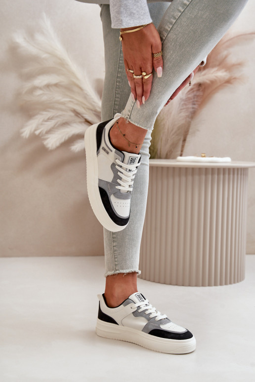 Le bas des femmes Chaussures modèle baskets en cuir écologique Big Star OO274028 Blanc-couleur grise