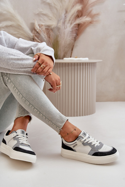 Le bas des femmes Chaussures modèle baskets en cuir écologique Big Star OO274028 Blanc-couleur grise