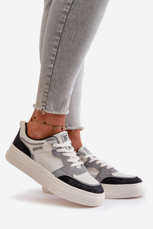 Le bas des femmes Chaussures modèle baskets en cuir écologique Big Star OO274028 Blanc-couleur grise
