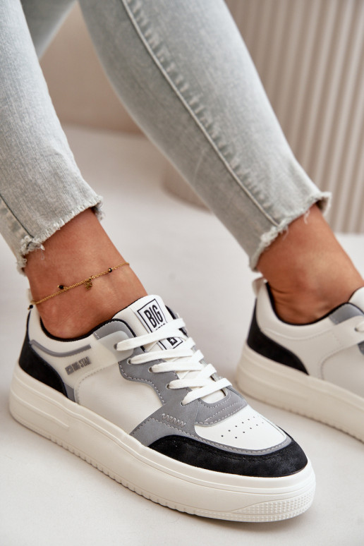 Le bas des femmes Chaussures modèle baskets en cuir écologique Big Star OO274028 Blanc-couleur grise