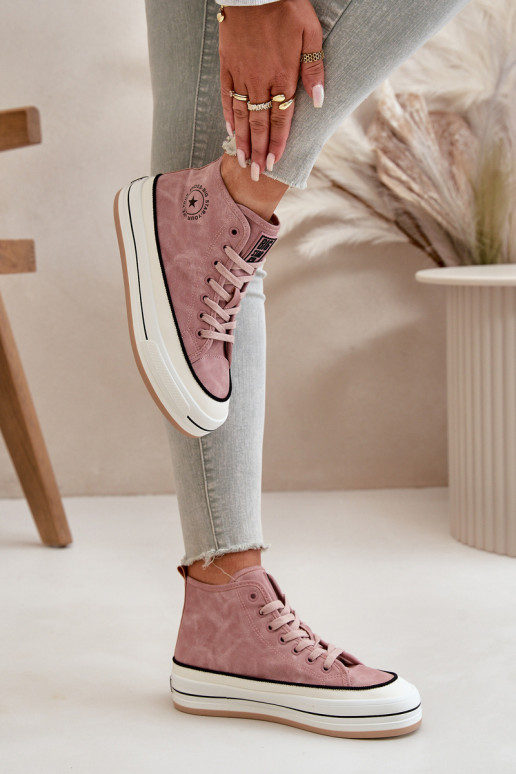 sich Zuarm laufen Freizeitschuhe mit einer Plattform Eko Haut Big Star OO274068 pinke Farbe