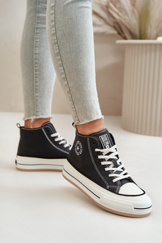 sich Zuarm laufen Freizeitschuhe mit einer Plattform Eko Haut Big Star OO274062 schZuarze Farbe