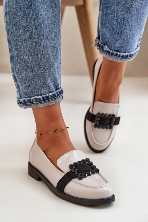 Gelakte mocassins Dames met ornamenten grijs Vinceza 58389