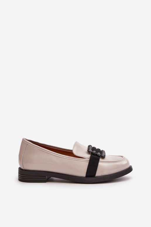 Lackierte Mokassins Feminin mit Ornamenten graue Farbe Vinceza 58389