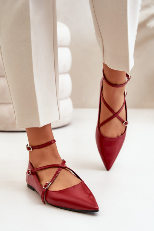 Ballerinas Dames Z Noskami puntneus I Przeplatającymi Się Paskami bordeaux Violra