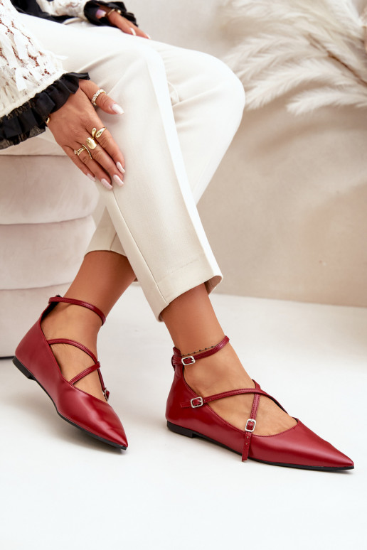 Ballerinas Dames Z Noskami puntneus I Przeplatającymi Się Paskami bordeaux Violra