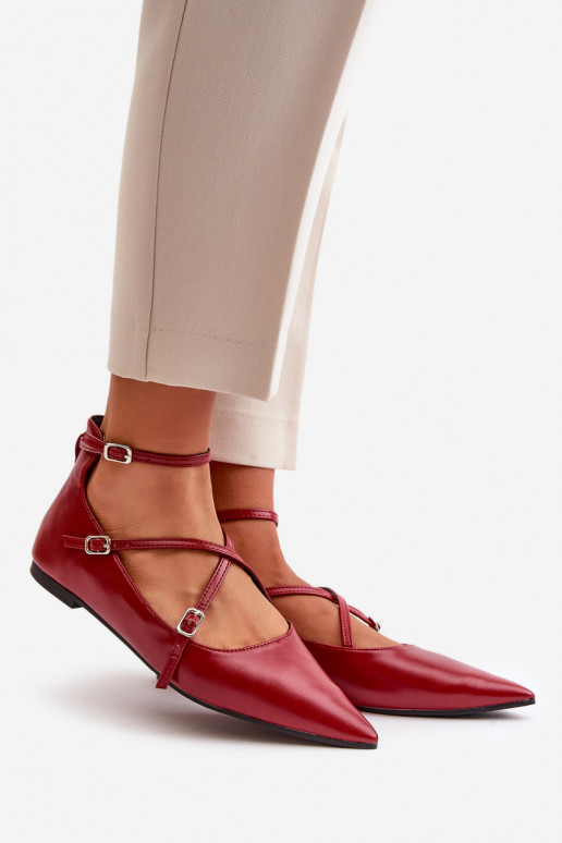 Ballerines Féminin Z Noskami avec des nez pointus I Przeplatającymi Się Paskami Bourgogne Violra