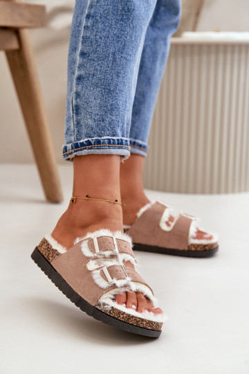 Dames Slippers Slippers met gespen en bont beige Ezilena 2