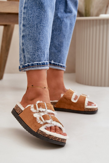 Féminin Chaussons Chaussons avec boucles et un manteau de fourrure marron Ezilena 2