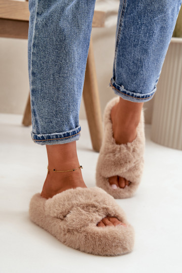 met bont Slippers Dames Op dikke zool beige Lavitera