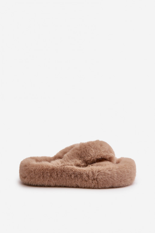 met bont Slippers Dames Op dikke zool beige Lavitera