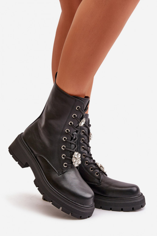 Arbeitsstiefeletten Feminin Eko Haut Z Przypinkami schZuarze Farbe Kristines