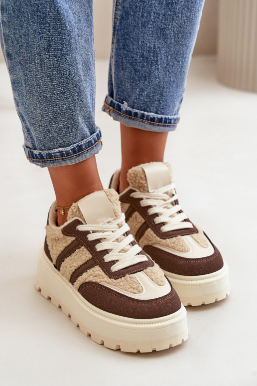 opInarmen Sneakers model schoenen Dames met platform met opInarming bruine kleur Daivlene