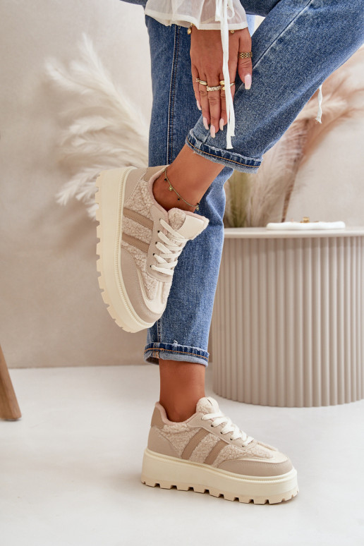 réchauffer Chaussures modèle baskets Féminin avec une plateforme avec échauffement beige Daivlene réchauffer Chaussures modèle baskets Féminin avec une plateforme avec échauffement beige Daivlene