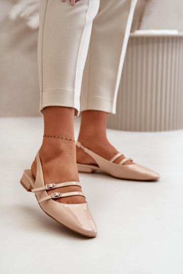 Gelakte ballerinas Met Strepen Op een lage hak beige Bialettia 2