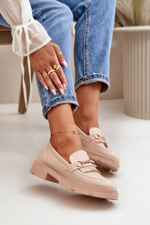 Mokassins für Damen mit Ornamenten Eko Haut Beige Tialorae