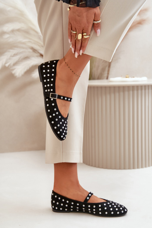 Dekoriert Ballerinas mit Riemen aus Öko-INildlederoZue schZuarze Farbe Tirilissa