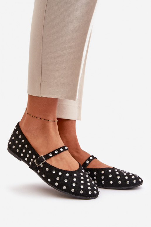 Décoré Ballerines avec des sangles en daim écologiqueoÀe couleur noire Tirilissa Décoré Ballerines avec des sangles en daim écologiqueoÀe couleur noire Tirilissa