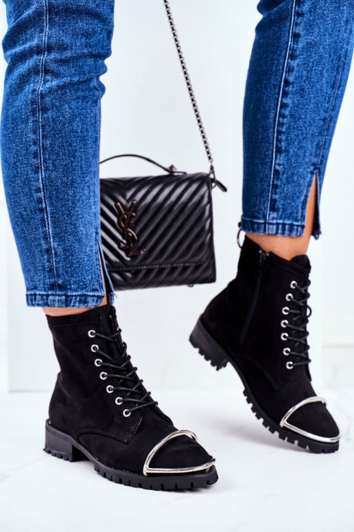 Bottes pour femmes Lu Boo Bottes en daim noir avec détail en acier Jacksy Bottes pour femmes Lu Boo Bottes en daim noir avec détail en acier Jacksy