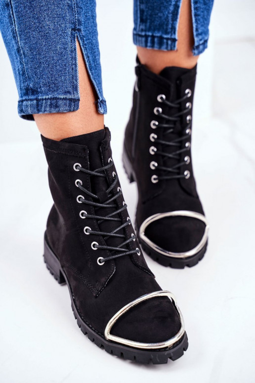Bottes pour femmes Lu Boo Bottes en daim noir avec détail en acier Jacksy Bottes pour femmes Lu Boo Bottes en daim noir avec détail en acier Jacksy