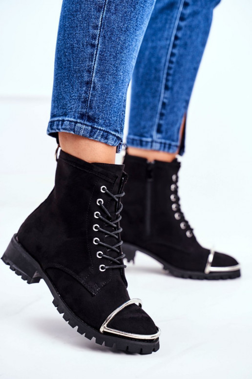 Bottes pour femmes Lu Boo Bottes en daim noir avec détail en acier Jacksy Bottes pour femmes Lu Boo Bottes en daim noir avec détail en acier Jacksy
