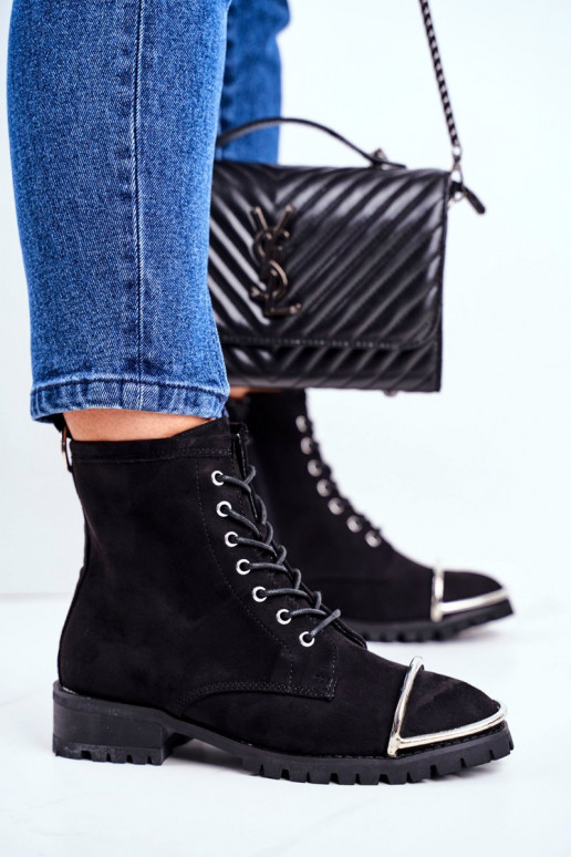 Bottes pour femmes Lu Boo Bottes en daim noir avec détail en acier Jacksy Bottes pour femmes Lu Boo Bottes en daim noir avec détail en acier Jacksy