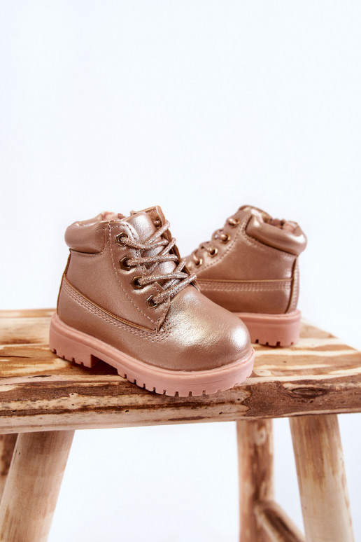 Bottines à lacets pour enfants couleur or rose Dexter