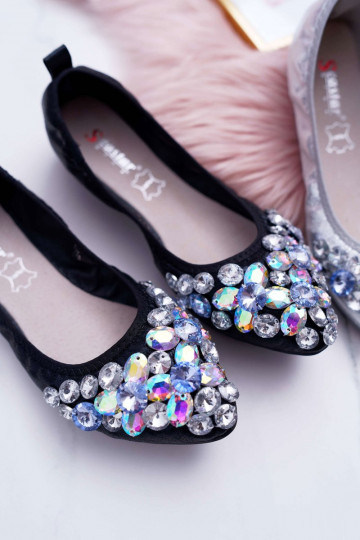 Ballerinas mit Kieselsteinverzierung in der Farbe Schwarz Crystal 2