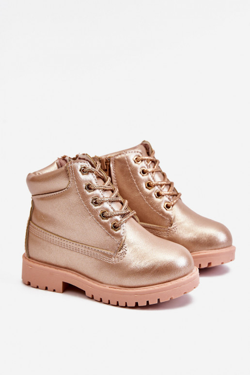 Bottines à lacets pour enfants chauffées couleur or rose Dexter