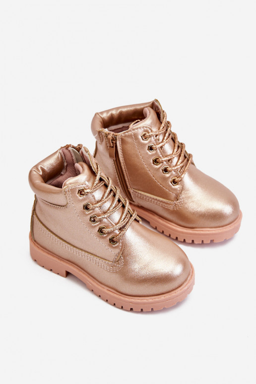 Bottines à lacets pour enfants chauffées couleur or rose Dexter