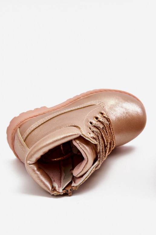 Bottines à lacets pour enfants chauffées couleur or rose Dexter