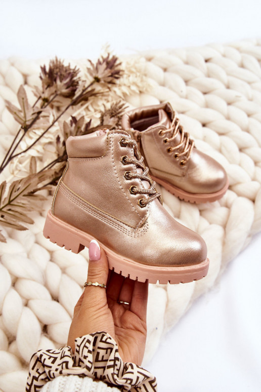 Bottines à lacets pour enfants chauffées couleur or rose Dexter