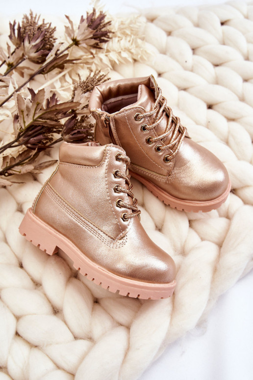 Bottines à lacets pour enfants chauffées couleur or rose Dexter