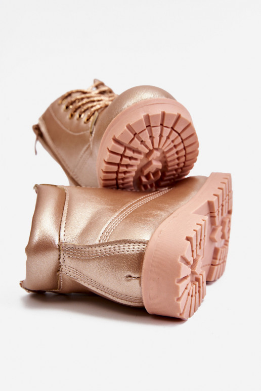 Bottines à lacets pour enfants chauffées couleur or rose Dexter