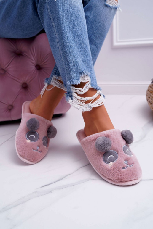 Chaussons avec fourrure Panda Bear rose foncé Fimeo