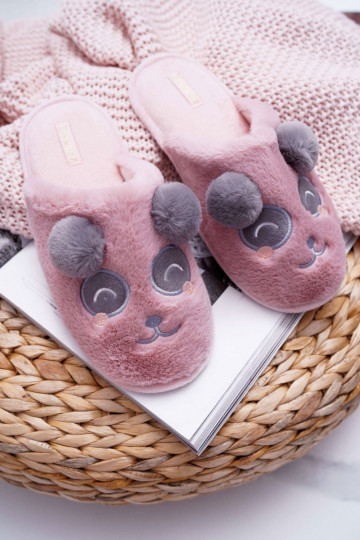 Chaussons avec fourrure Panda Bear rose foncé Fimeo 2
