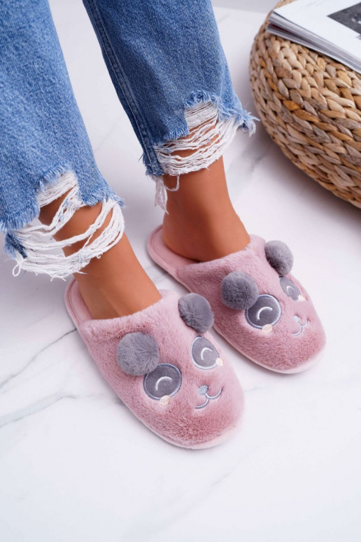 Chaussons avec fourrure Panda Bear rose foncé Fimeo