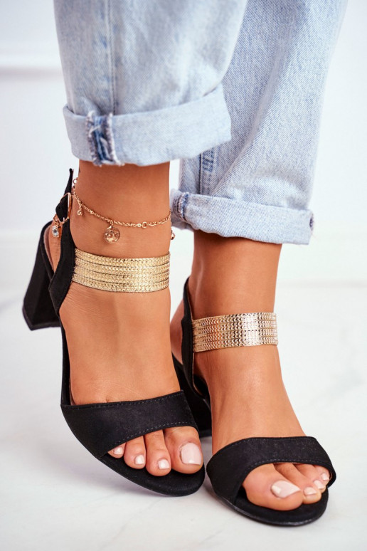 Sandales à talons hauts en daim pour femme de couleur noire Enjoy