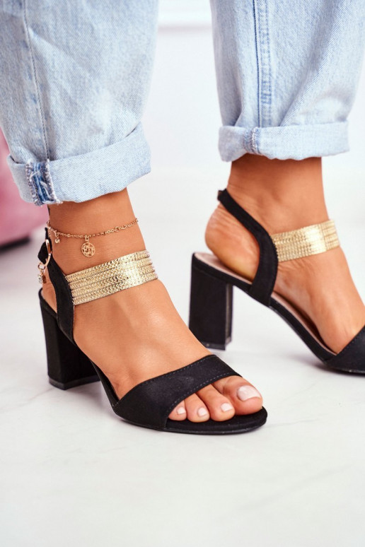 Sandales à talons hauts en daim pour femme de couleur noire Enjoy