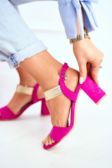 Suède damessandalen met hoge hak, roze Enjoy 2