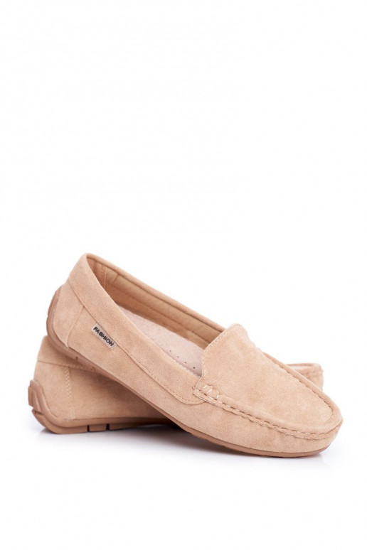 Damen-Mokassins in Beige aus Morreno-Wildleder